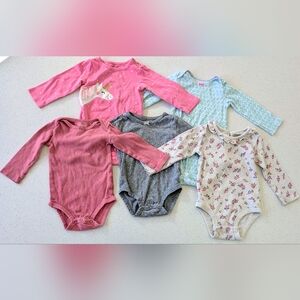 Pink, Gray, and White Bodysuits - Unicorn, Swans, Floral - Set Of 5